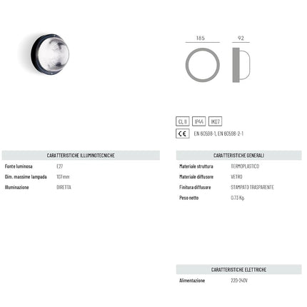 Applique ECHO TONDA in Resina E27 – Bianca o Nera, IP44 e Antiurto IK07! Nero Sovil