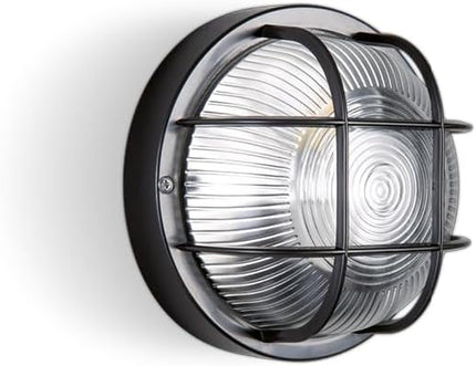 Applique ECHO TONDA con Gabbia – IP44, E27, Bianca o Nera, Antiurto IK07! Sovil