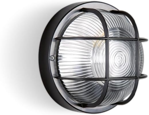 Applique ECHO TONDA con Gabbia – IP44, E27, Bianca o Nera, Antiurto IK07! Sovil