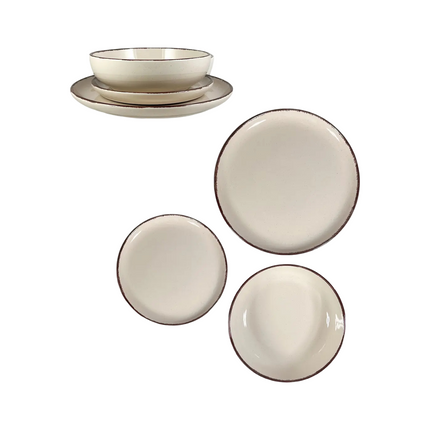 Set Piatti Tierra in Porcellana Colorata – Servizio da Tavola 18 Pezzi per 6 Persone, Lavabile in Lavastoviglie e Utilizzabile in Microonde Beige Arca