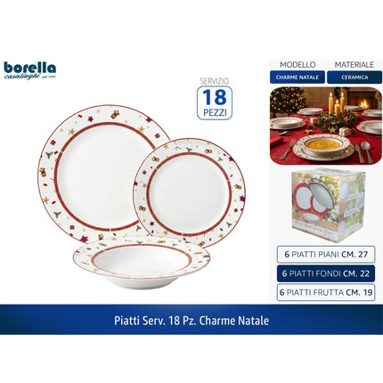 Servizio Piatti Natalizio 18 Pezzi Borella Casalinghi Charme Natale in Ceramica con Icone Festive per 6 Persone Borella Casalinghi srl