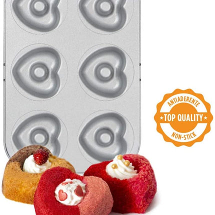 Stampo Ciambelle A Forma Di Cuore Formina 6 Posti Da 7,5X7,5X2,3H Cm Dolcetti Romantici San Valentino Tortine Cuoricino