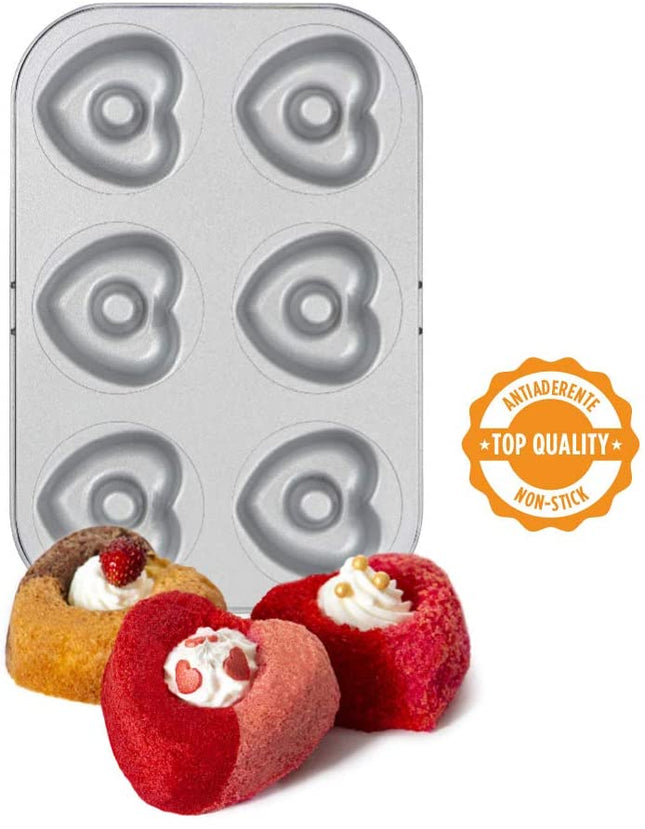 Stampo Ciambelle A Forma Di Cuore Formina 6 Posti Da 7,5X7,5X2,3H Cm Dolcetti Romantici San Valentino Tortine Cuoricino Decora