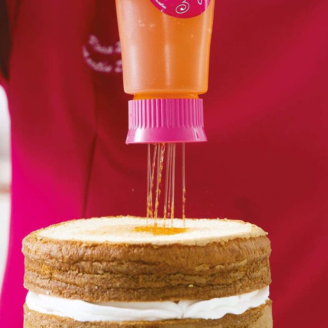 Decora Dispenser Per Bagna Con Tappo Bucherellato, Plastica, 500 Ml, Trasparente/Fucsia, 500Ml