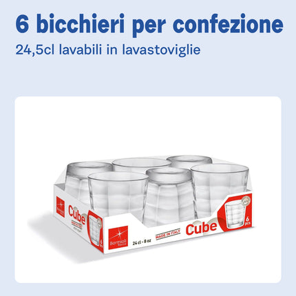 Bormioli Rocco Cube Set 6 Bicchieri 24,5 cl in Vetro di Alta Qualità, Servizio Bicchieri Acqua dal Design Moderno e Geometrico, Ideali per Bibite, Aperitivi e Tavola Elegante, Brillantezza Duratura Bormioli Rocco