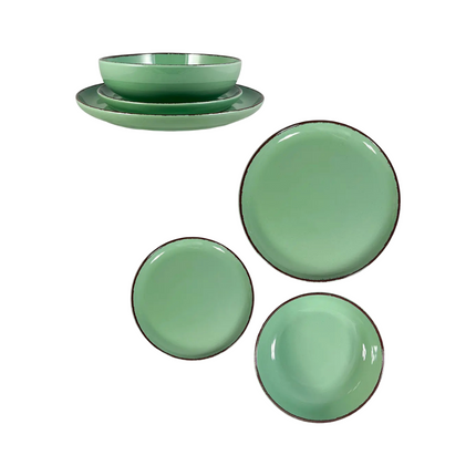 Set Piatti Tierra in Porcellana Colorata – Servizio da Tavola 18 Pezzi per 6 Persone, Lavabile in Lavastoviglie e Utilizzabile in Microonde Salvia Arca