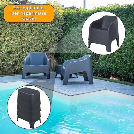 Set Petra 2 Poltrone con Braccioli 1 Tavolino Contenitore - Impermeabile, Compatto, Facile da Pulire, Arredo Esterno Giardino Terrazzo, Made in Italy Plastmeccanica