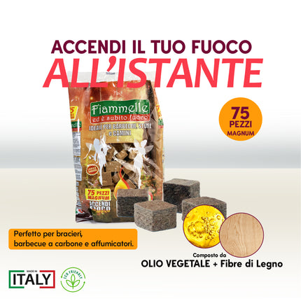 Accendifuoco Ecologico Tavolette 75 Pezzi - Scorta Pratica per Brace Aaron