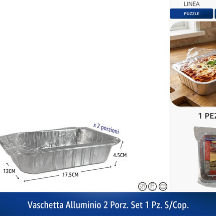 Sicignano Vaschette Alluminio Alimentare Cottura Forno Monouso Vaschetta 2 Porzioni Aaron