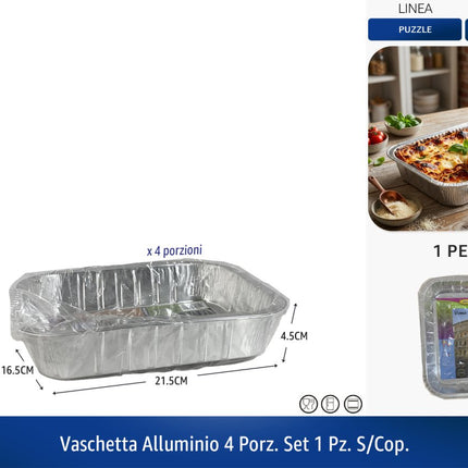 Sicignano Vaschette Alluminio Alimentare Cottura Forno Monouso Vaschetta 4 Porzioni Aaron
