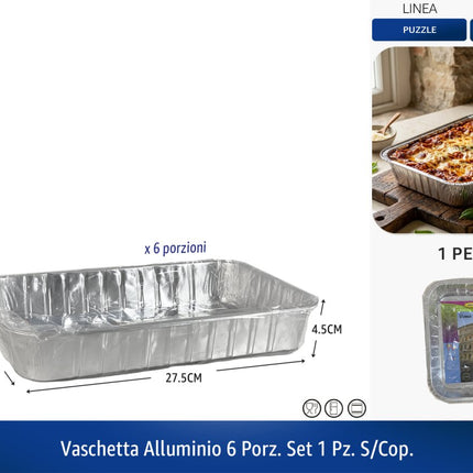 Sicignano Vaschette Alluminio Alimentare Cottura Forno Monouso Vaschetta 6 Porzioni Aaron