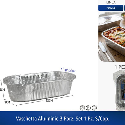 Sicignano Vaschette Alluminio Alimentare Cottura Forno Monouso Vaschetta 3 Porzioni Aaron