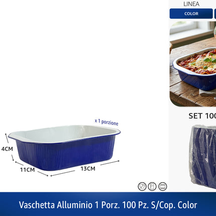 Sicignano Vaschette Alluminio Alimentare Cottura Forno Monouso Vaschetta 1 Porzione per Microonde Conf. 100 Pezzi Aaron