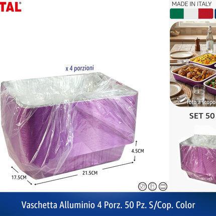 Sicignano Vaschette Alluminio Alimentare Cottura Forno Monouso Vaschetta 4 Porzioni per Microonde Conf. 50 Pezzi Aaron