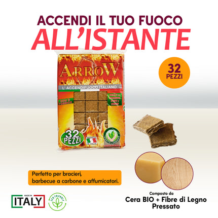 Accendifuoco Ecologico Tavolette 32 Pezzi - Accensione Rapida per Barbecue Aaron