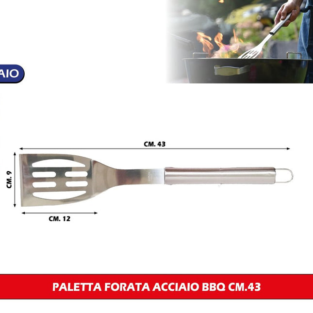 Paletta Forata Barbecue Acciaio 43 cm - Gira Carne con Controllo AB.M Milano