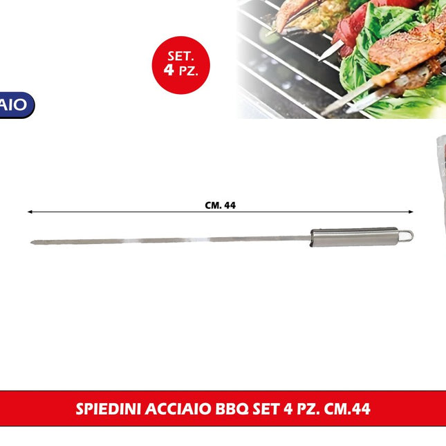 Spiedini Barbecue Acciaio Set 4 da 44 cm - Cuoci Spiedi in Modo Uniforme AB.M Milano