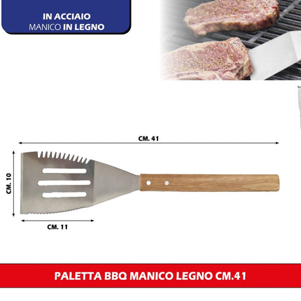Paletta Barbecue con Manico in Legno 41 cm - Presa Comoda per Griglia AB.M Milano