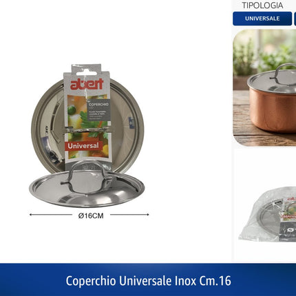 abert Coperchio Universale in Acciaio Inox 100% Riciclabile – Ø 14/16/18/22/26/30 cm, per Pentole e Padelle di Diverse Marche Ø 16 cm abert
