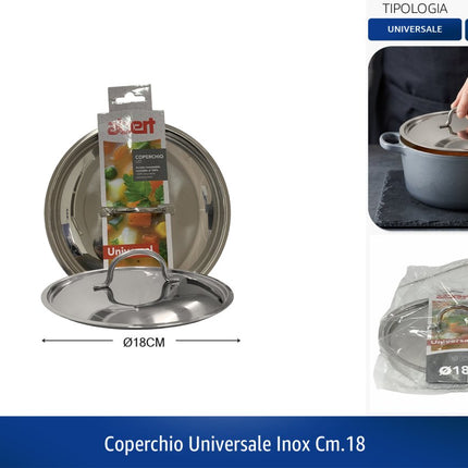 abert Coperchio Universale in Acciaio Inox 100% Riciclabile – Ø 14/16/18/22/26/30 cm, per Pentole e Padelle di Diverse Marche Ø 18 cm abert