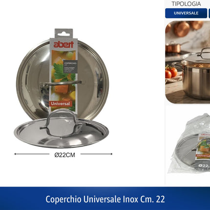 abert Coperchio Universale in Acciaio Inox 100% Riciclabile – Ø 14/16/18/22/26/30 cm, per Pentole e Padelle di Diverse Marche Ø 22 cm abert