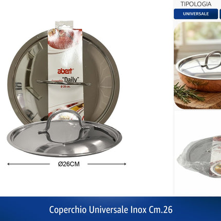 abert Coperchio Universale in Acciaio Inox 100% Riciclabile – Ø 14/16/18/22/26/30 cm, per Pentole e Padelle di Diverse Marche Ø 26 cm abert