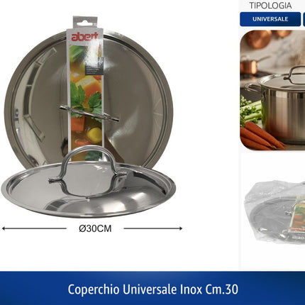 abert Coperchio Universale in Acciaio Inox 100% Riciclabile – Ø 14/16/18/22/26/30 cm, per Pentole e Padelle di Diverse Marche Ø 30 cm abert