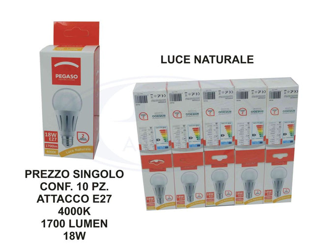 LAMPADA ECOLED BULBO E27 18W 4000K PN-051 LUCE NATURALE Imperia