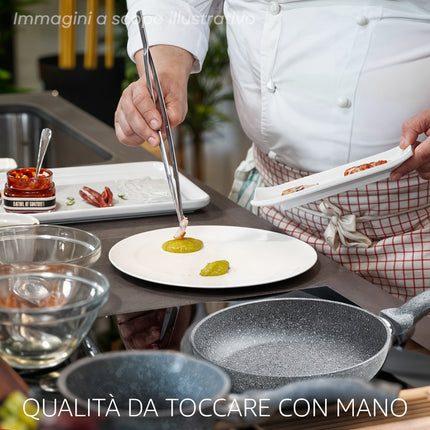 Accademia Mugnano Padella Antiaderente Cuore di Pietra per Piani Fornelli a Induzione con Coperchio di Vetro
