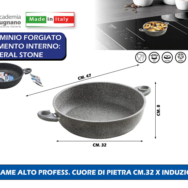 Accademia Mugnano Tegame Alto Professionale Cuore Di Pietra Cm.32 X Induzione