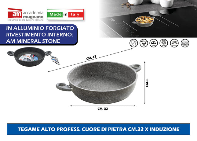 Accademia Mugnano Tegame Alto Professionale Cuore Di Pietra Cm.32 X Induzione Accademia Mugnano