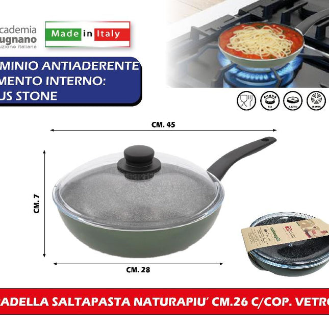 Accademia Mugnano Padella Saltapasta Naturapiu' Cm.26 Con Coperchio Vetro