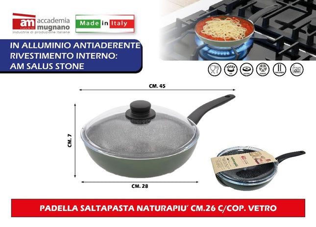 Accademia Mugnano Padella Saltapasta Naturapiu' Cm.26 Con Coperchio Vetro Accademia Mugnano