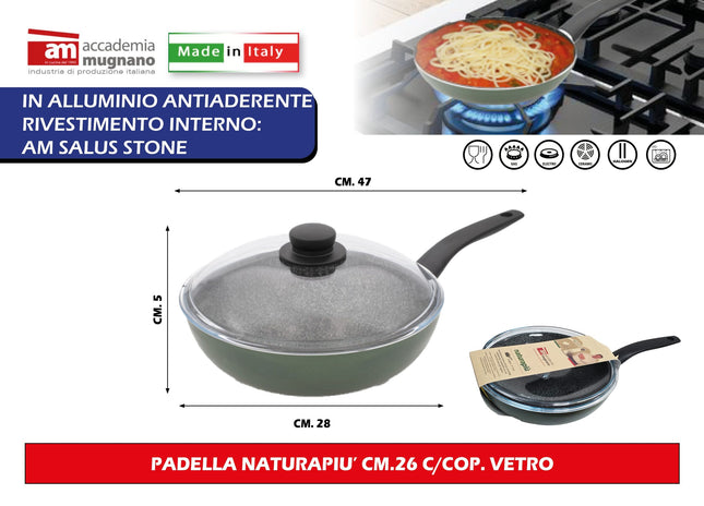 Accademia Mugnano Padella Naturapiu' Cm.26 Con Coperchio Vetro Accademia Mugnano