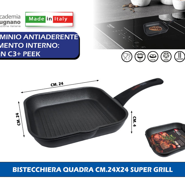 Accademia Mugnano Bistecchiera Super Grill In Acciaio Per Grigliare E Cucinare Con Superficie Piana