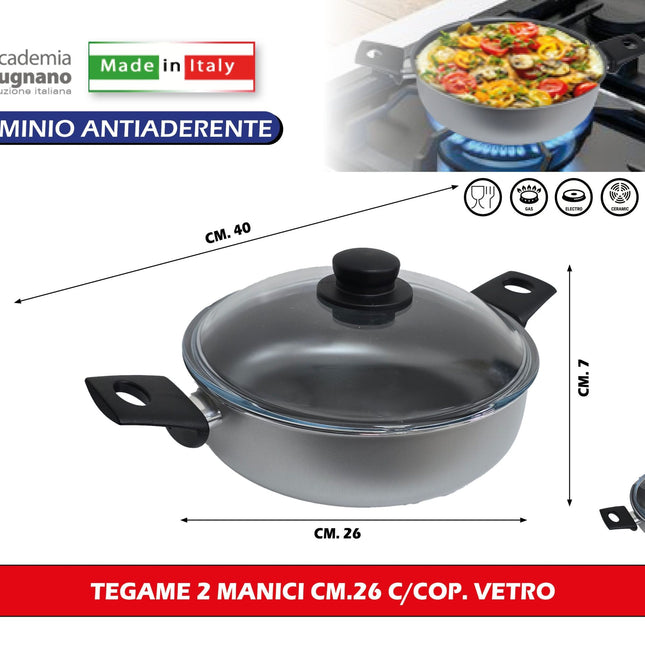 Accademia Mugnano Tegame 2 Manici Cm.26 Con Coperchio In Vetro Colors