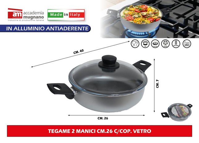 Accademia Mugnano Tegame 2 Manici Cm.26 Con Coperchio In Vetro Colors Accademia Mugnano