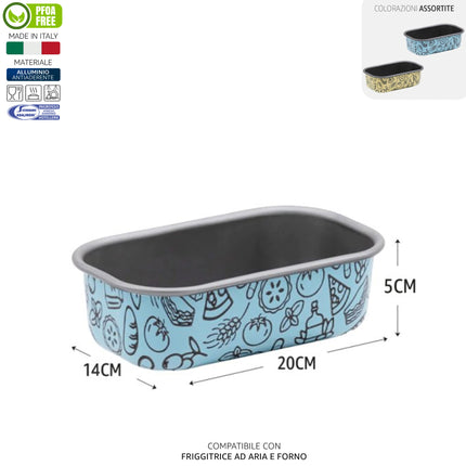 Forma Plumcake Alluminio Antiaderente, Airfry, Colori Assortiti, Made in Italy, Compatibile con Friggitrice ad Aria e Forno 20 x 14 x 5h cm Accademia Mugnano
