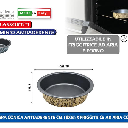 Accademia Mugnano Tortiera Conica Antiaderente Per Friggitrice Ad Aria, Altezza 5H, Varie Dimensioni - Colori Assortiti