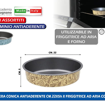 Accademia Mugnano Tortiera Conica Antiaderente Per Friggitrice Ad Aria, Altezza 5H, Varie Dimensioni - Colori Assortiti