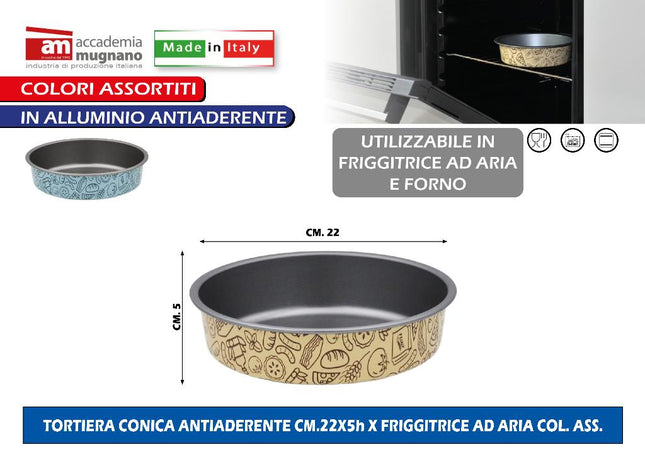 Accademia Mugnano Tortiera Conica Antiaderente Per Friggitrice Ad Aria, Altezza 5H, Varie Dimensioni - Colori Assortiti 22x5 cm Accademia Mugnano