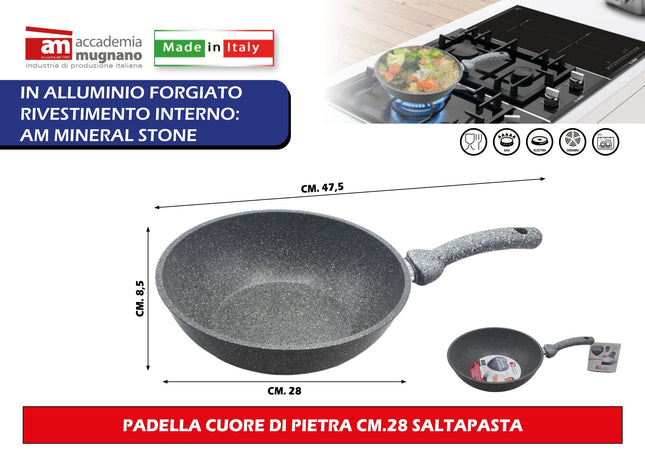 Accademia Mugnano Padella Cuore Di Pietra Saltapasta Alta Qualità Per Cucina E Pasta Deliziosa 28 cm Accademia Mugnano
