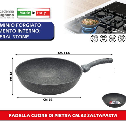 Accademia Mugnano Padella Cuore Di Pietra Saltapasta Alta Qualità Per Cucina E Pasta Deliziosa 32 cm Accademia Mugnano