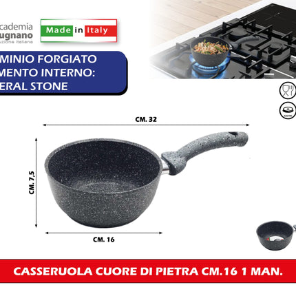 Accademia Mugnano Casseruola Cuore Di Pietra Cm.16 1 Manico Sugo Pastina Cucina Accademia Mugnano