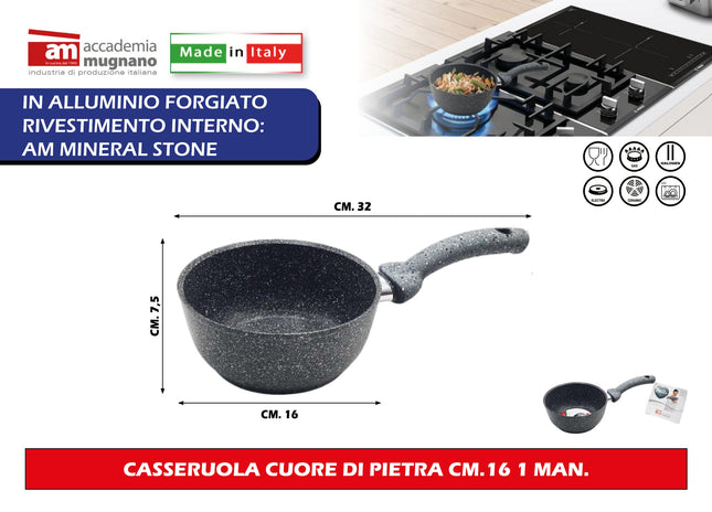 Accademia Mugnano Casseruola Cuore Di Pietra Cm.16 1 Manico Sugo Pastina Cucina Accademia Mugnano