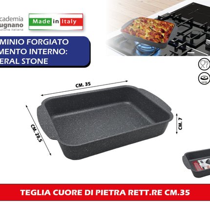 Accademia Mugnano Teglia Da Forno Cuore Di Pietra In Alluminio Forgiato Con Rivestimento Mineral Stone E Fondo In Acciaio Inox, Compatibile Induzione, Gas Ed Elettrico 35x28,5x7h Accademia Mugnano