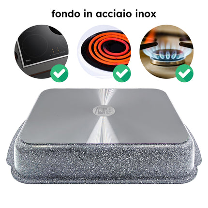 Accademia Mugnano Teglia Da Forno Cuore Di Pietra In Alluminio Forgiato Con Rivestimento Mineral Stone E Fondo In Acciaio Inox, Compatibile Induzione, Gas Ed Elettrico Accademia Mugnano