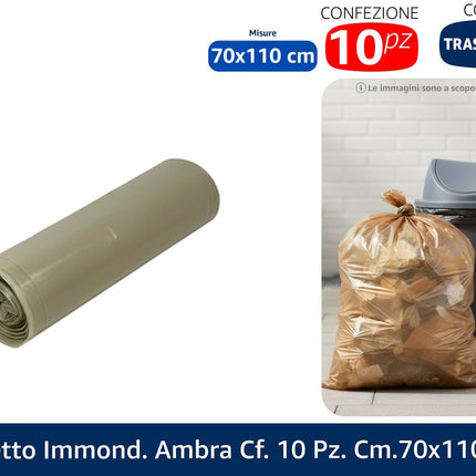 Sacchetti Immondizia Resistenti T.500 Ambra e Neri | Varie Misure 55x65, 70x110, 90x120 cm | Confezioni da 7, 10 o 15 Pezzi D&D Casalinghi