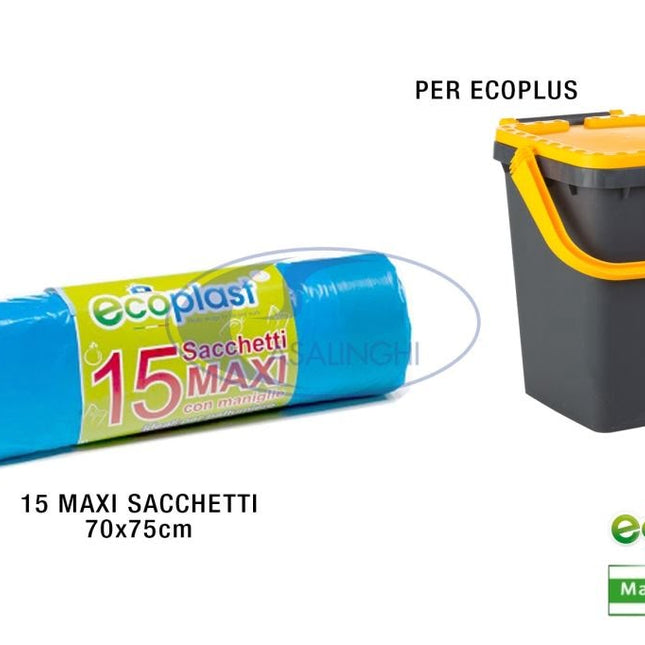 Ecoplast Sacchetto Immondizia Blu Cm.70x75 Cf.15 Pz. X Ecologic Ecop Manici Raccolta Differenziata Ecoplast