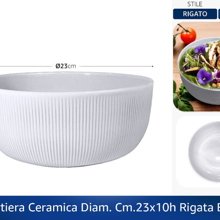 Arca INSALATIERA CERAMICA DIAM. CM.23X10h RIGATA BIANCA Arca